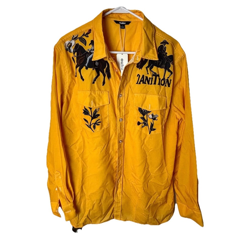 Ouku Western‎ Shirt Cowboy Cut MENS Size Large Long/SL Horse Print Floral NEW